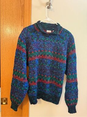 Vintage 80s wool blend Knit Sweater | Abstract Winter Print size large
